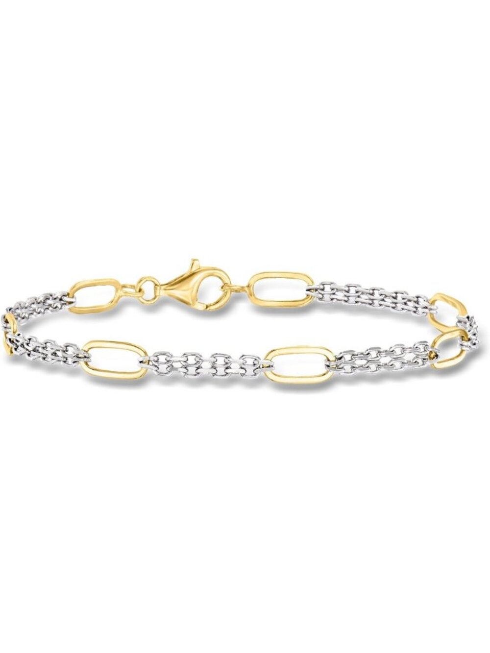 Sterling Silver & 18kt Gold Cable Paper Clip Link Station Bracelet - Elegant
